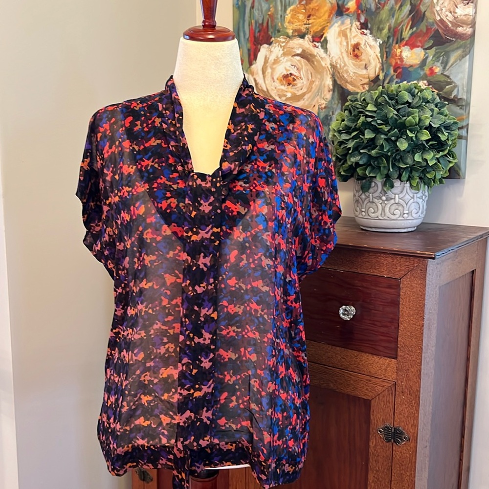 CAbi | Style 3428 The Bonus Print Chiffon Semi-sheer Blouse Size M